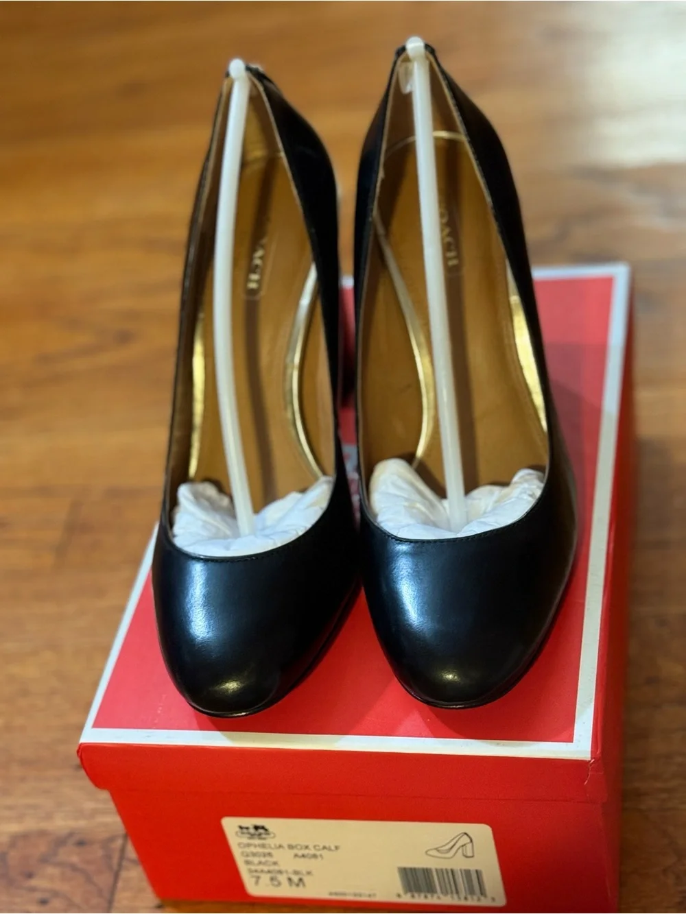 Coach Ophelia Box Calf Leather Block Heel Pumps Black Size 7.5M w/ Box